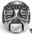 Vintage punk skull ring featuring an industrial pilot helmet design in a silver finish - US 5 / Vintage Mask Style (16306)