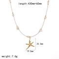 Detailed size view of gold starfish pendant with pearls and ocean style shell chain - Starfish Style (TN3552)