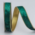 Emerald green velvet ribbon with gold metallic edges on a spool for gift decoration - 2.5cm*10 Yards / Green with Gold Back