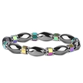 Detailed macro view of elastic yoga bracelet with black hematite and colorful cube magnets - Multicolor Snowflake