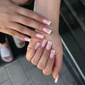 Pink and white long square French press-on nails with delicate floral design 24pcs - Bz1533 Smiled Radiantly. / Glue Type