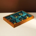 Solid wood jewelry tray with six compartments and teal velvet lining for beads - Brown 6-Grid Tray-Green Velvet