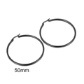 Black matte stainless steel hoop earrings with 50mm diameter and secure pin closure - 50mm / Black