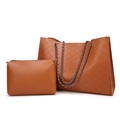 Brown quilted tote bag and matching clutch set with golden chain strap for women - Brown