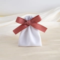 Elegant white velvet jewelry pouch featuring a soft pink ribbon drawstring bow - 7*9cm / White with Dusty Rose Ribbon