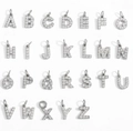 Silver A-Z initial pendants set with cubic zirconia stones in stainless steel - Letter A-Z Set / Set of 26 / Steel