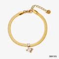 Golden snake chain bracelet in stainless steel with double geometric zircon pendants - Gold Chain White Zirconia Bracelet (SBK105)