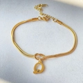 Adjustable golden double-layer snake chain bracelet with polished letter Q pendant - Gold-Q