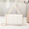 Elegant beige quilted crossbody bag with golden chain strap and tassel detail - Large Chain Handle Style / White