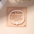 Fashion cross pendant bracelet set with white faux pearl beads on a display card - White Cross Single Layer Pearl