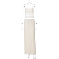 Detail of off-white two-piece set featuring pleated fabric and halter neck top design - S / Apricot