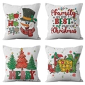 Set of 4 Christmas pillow covers with festive snowman, tree and holiday lettering designs - Warm Quotes Mix