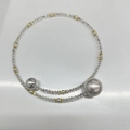 Irregular crossover pearl choker with iridescent beads and gold accents in grey finish - 10# White Pearl Glazed Bead Choker
