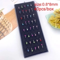 Set of 40 silver stainless steel nose rings with multi-color rhinestones in 0.8x8mm size - Circle / 40pcs/box / White Bar + Colorful Zircon