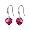 925 silver heart drop earrings featuring classic red gemstones and round diamonds - Silver Red Heart Style (SE343-7M)