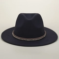Dark blue wool fedora hat with brown braided rope and silver metallic rivets - M (56-58cm) / Black