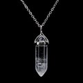 Polished transparent hexagonal crystal pillar pendant on a sleek silver chain - Clear White