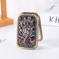 Vintage bronze folding pocket mirror with colorful peacock hollow design and rhinestones - Bronze Spreading Wings