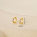 Detailed view of small gold hoop earrings with double-row zircon inlay and dimensions - One Pair / Gold (E071334k4)