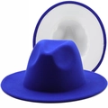 Two-tone wool fedora hat in royal blue and white with wide brim for men and women - M(56-58cm) / Royal Blue Outer White Inner