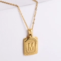 Gold-plated 18K stainless steel necklace featuring a textured rectangular M-letter pendant - M