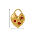 Detailed size specifications of gold heart pendant with red crystals and sunburst pattern - Gold Radiant Heart with Red Stones-JP41641B-3