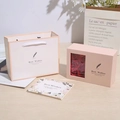 Pink Valentine's Day gift set with roses, paper bag, jewelry box and greeting card - Feather-patterned Romantic Pink; Flower Box + Tote Bag + Greeting Card