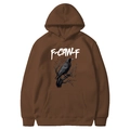 Dark brown hoodie with F-CAW-F crow graphic print and classic kangaroo pocket - Coffee