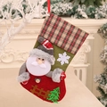Calza di Natale con applicazione Babbo Natale e bordo scozzese per decorazioni festive - Babbo Natale / 32*19CM