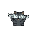 Broche en émail chat tigré gris mignon avec deux poissons bleus sur les yeux - Chat Gris avec Poisson