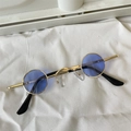 Retro small round steampunk sunglasses with gold metal frame and blue tinted lenses - Mini Small Round Blue Lens Metal