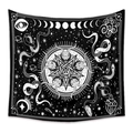 Close-up of bohemian wall tapestry featuring goat skull pentagram and moon phases - 73X95CM / Brushed Fabric / Gothic Pentagram