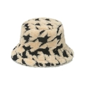 Cappello a secchiello in peluche da donna con motivo pied de poule beige e nero per l'inverno - M (56-58cm) / Nero