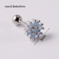 Flower stud earring with light blue opal stones and stainless steel bar 0.8x6mm - Blue Faux Opal 7-Petal Flower