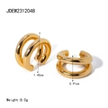 Earcuff a doppio strato in acciaio dorato, diametro 1,40 cm, indossabile senza buco - Polsino per Orecchio a Doppio Anello (JDEW2312048) / Oro