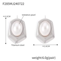 Orecchini a scudo geometrico in argento con perla e montatura in acciaio - Perla Sintetica Esagonale Geometrica / Argento