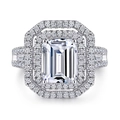 Bague luxueuse en argent 925 avec pierre taille émeraude et double halo brillant - Taille US 9 / Plaqué Platine (Zirconium Plat)