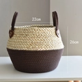 Panier tissé en paille naturelle et corde de coton marron, dimensions 22x26 cm - Moyen / Maïs + Panier de paille / Café Foncé