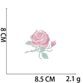 Detailed size view of rose flower embroidery patch measuring 8 by 8.5 cm and 2.1g - No.3 Pink Rose