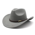 Cappello da cowboy classico in feltro di lana grigio chiaro con fascia intrecciata e fibbia - M（56-58cm） / Grigio