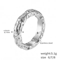 Irregular textured silver stainless steel ring with 5mm width hammered finish design - US 6 / A223-Silver Color Ring