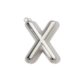 Macro detail of high-polished silver stainless steel hollow letter X pendant charm - Letter X / Mirror Silver