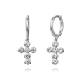 Orecchini a cerchio con croce in argento S925 e zirconi brillanti da donna eleganti - Argento