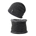 Winter thermal set with dark grey knit beanie and faux fur lined neck warmer scarf - Grey Set