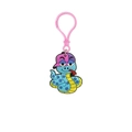 Blue cartoon snake keychain with pink hat and star pattern on yellow belly charm - Plastic Ring Style 5 (Blue Star Snake)
