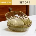 Lot de 4 assiettes à snacks transparentes ambre doré avec bordure dorée et texture diamant - Or Ambré (4 PC)