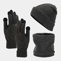 Dettaglio del set invernale grigio con guanti touch screen e fodera in pile calda - grigio scuro