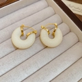 Elegant gold-plated C-shaped earrings with white pearls in a velvet jewelry box - Gold/White Pearl C-Shape