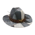 Vintage western cowboy hat in blue denim patchwork with a gold bull head metal emblem - One Size / Black (Denim Gold Bull)