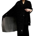 Elegant black long chiffon shawl with glittering rhinestones for women evening events - Black / 200